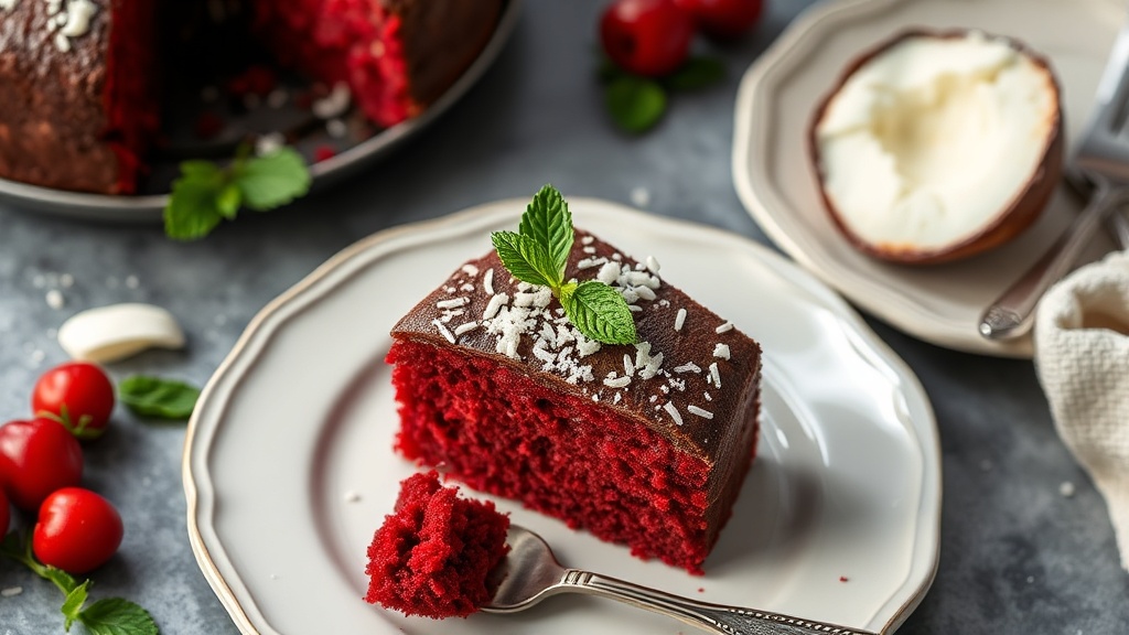 Cocoa Coconut Red Velvet Cornbread Cake