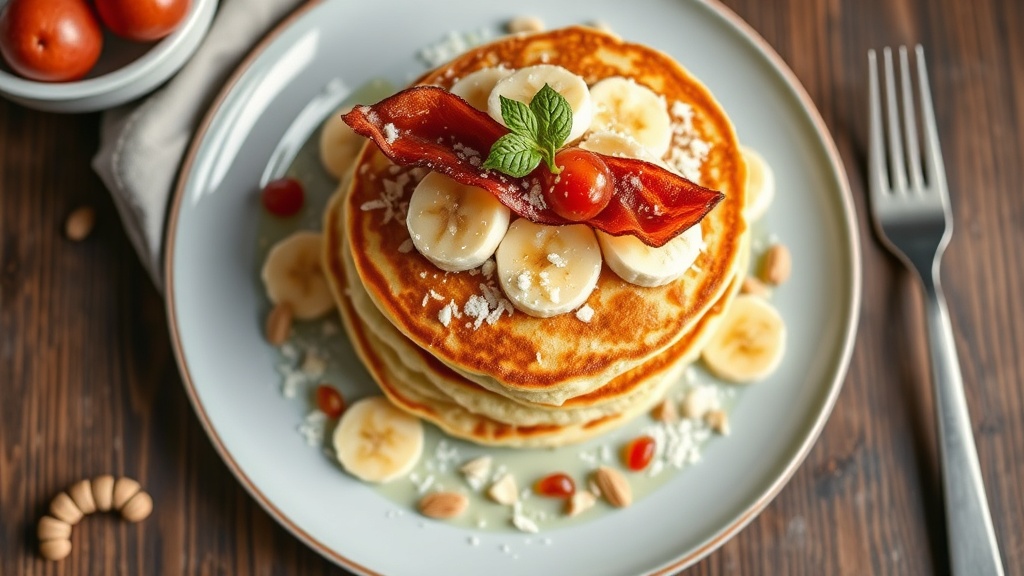 Coconut Almond Banana Pancakes with Bacon