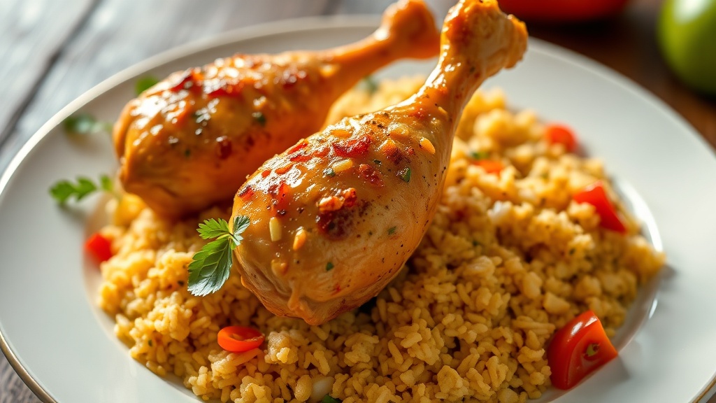 Coconut Chicken Legs with Bell Pepper Rice