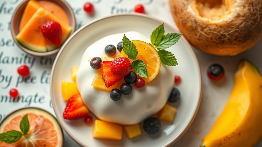 Coconut Condensed Milk Pudding with Tropical Fruits