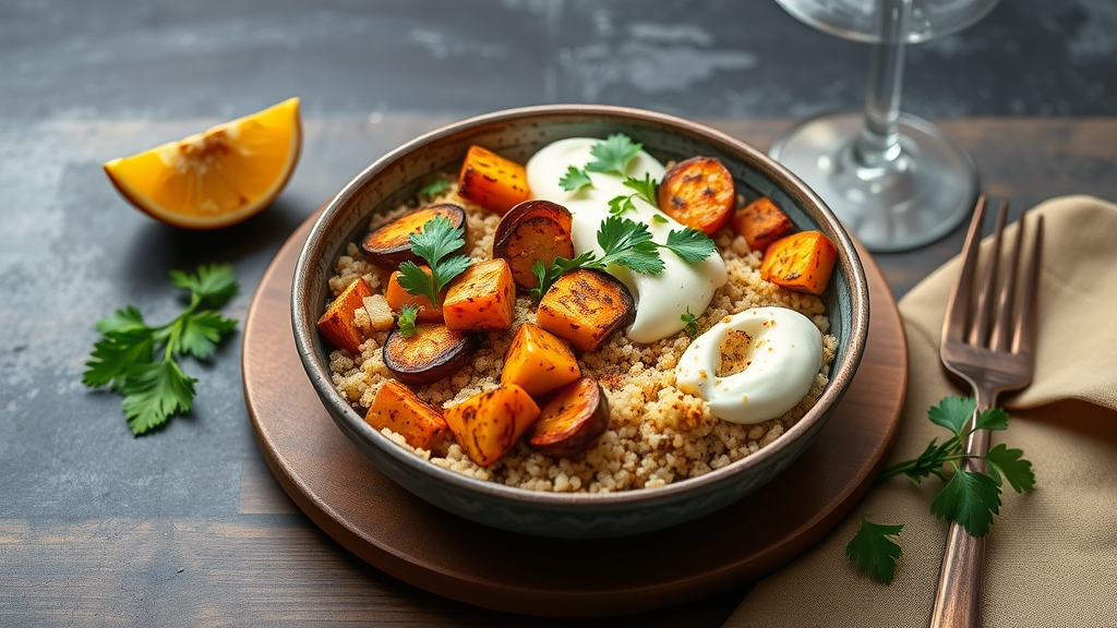 Coconut Curry Quinoa Bowl with Tandoori-Spiced Grilled Vegetables