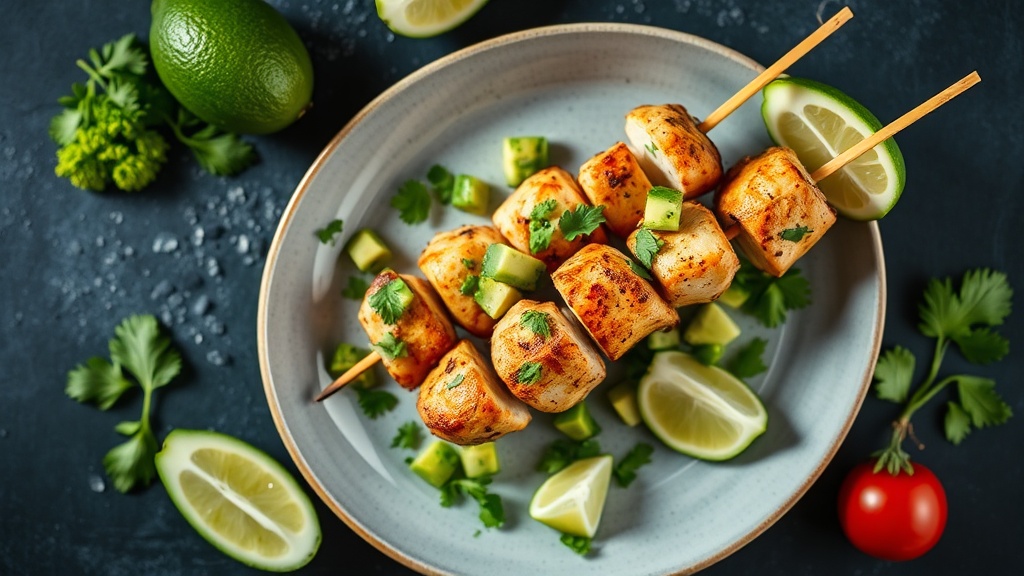 Coconut Lime Chicken Skewers with Avocado Salsa