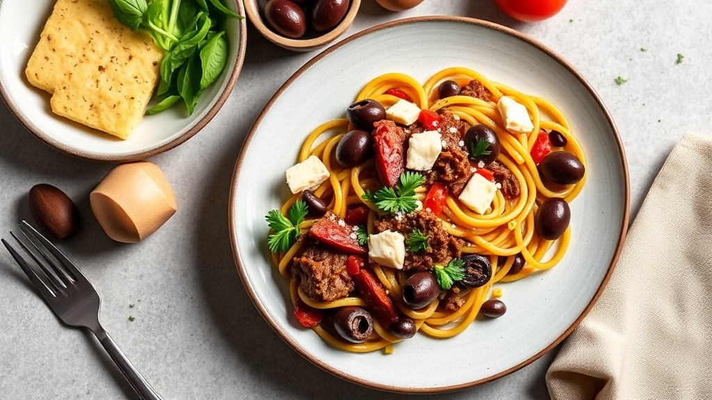 Corned Beef Pasta Bake with Olives and Cheese
