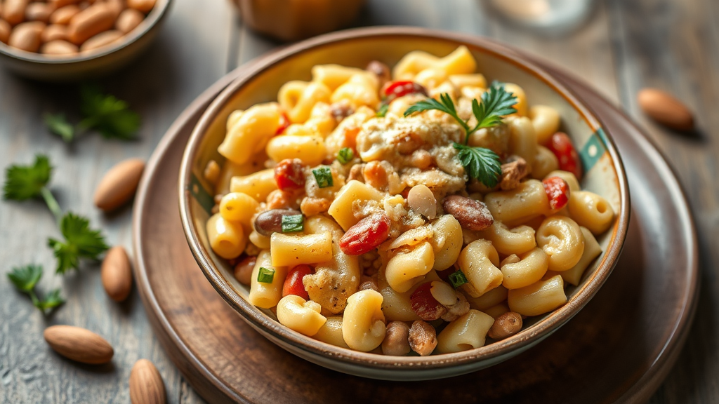 Creamy Almond Macaroni and Beans Bake