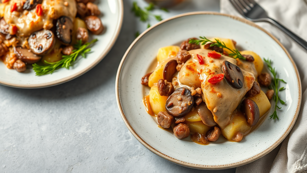 Creamy Beef and Mushroom Potato Bake