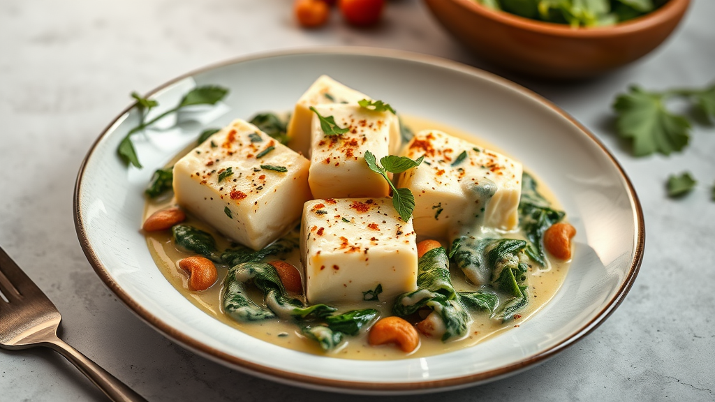 Creamy Butter Paneer with Spinach and Cashew Sauce