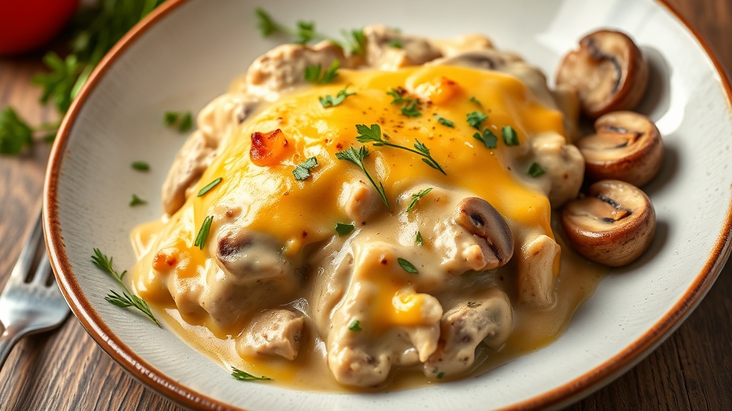 Creamy Cheddar Mushroom Chicken Bake