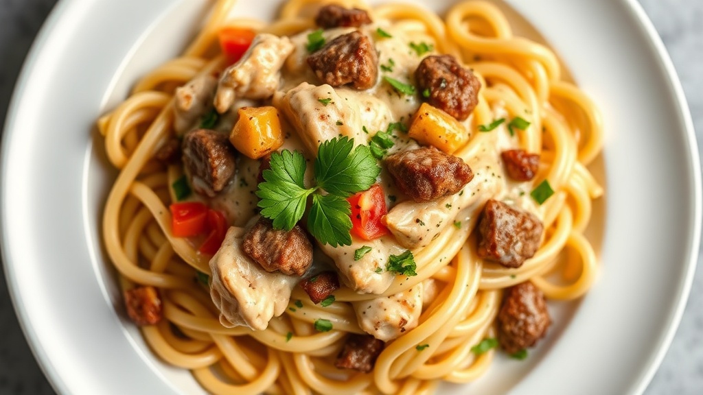 Creamy Chicken and Beef Pasta Bake