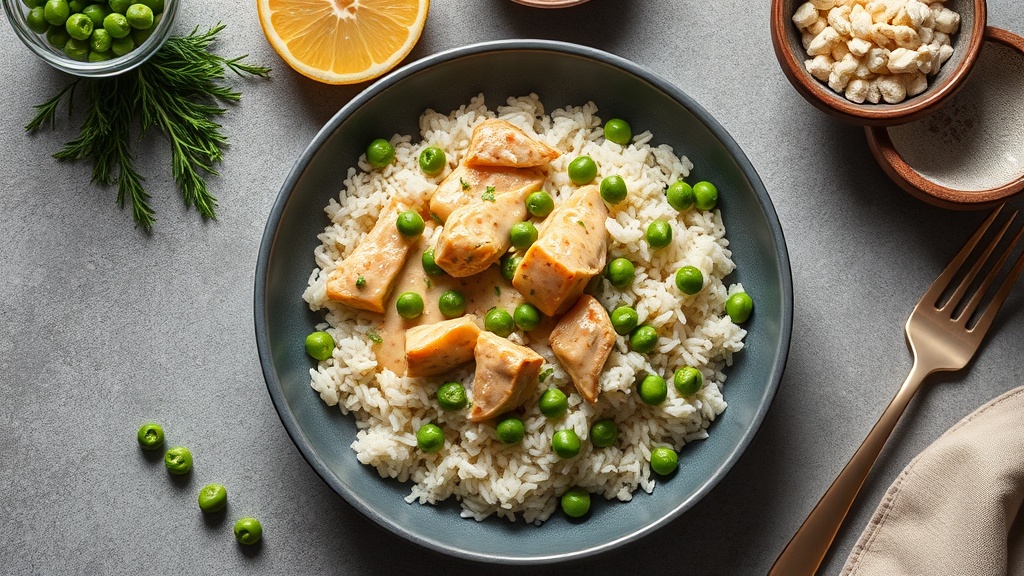 Creamy Chicken and Rice with Peas