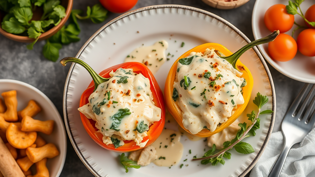Creamy Chicken and Spinach Stuffed Peppers