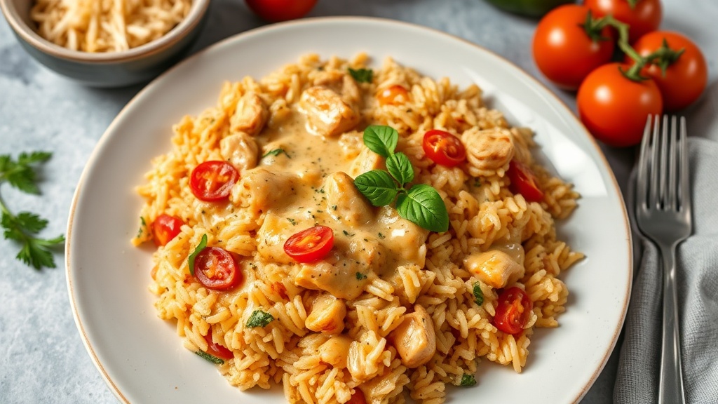 Creamy Chicken and Tomato Rice Bake