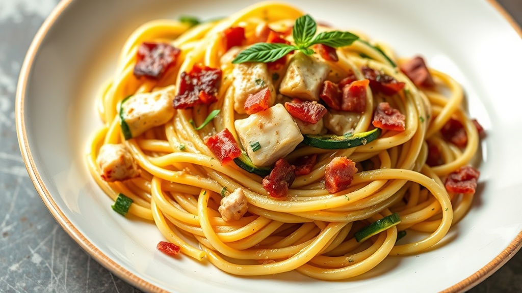 Creamy Chicken and Zucchini Pasta with Bacon