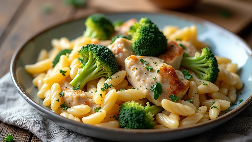 Creamy Chicken Broccoli Orzo Bake