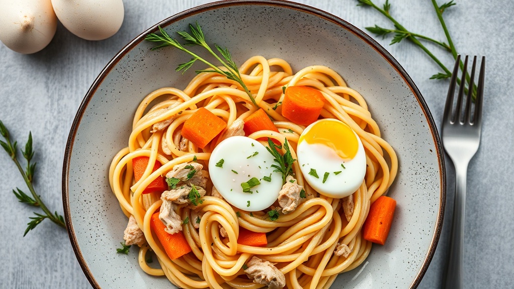 Creamy Chicken Pasta with Carrots and Eggs