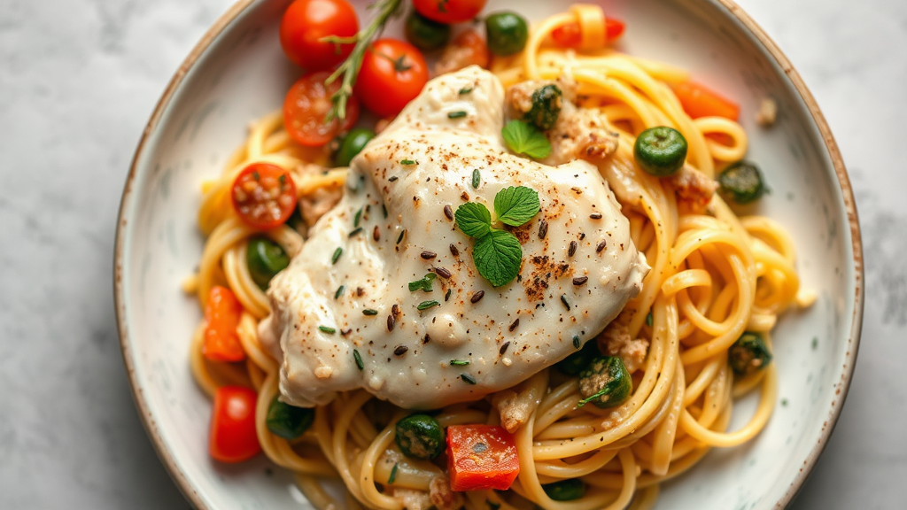 Creamy Chicken Thigh and Vegetable Fusilli