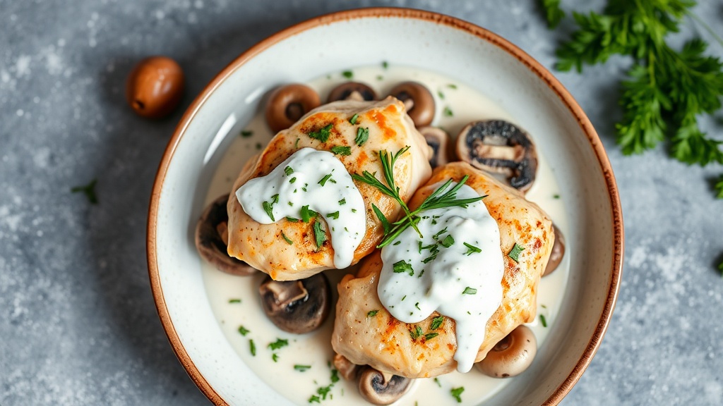 Creamy Chicken Thighs with Mushrooms and Herb Yogurt Sauce
