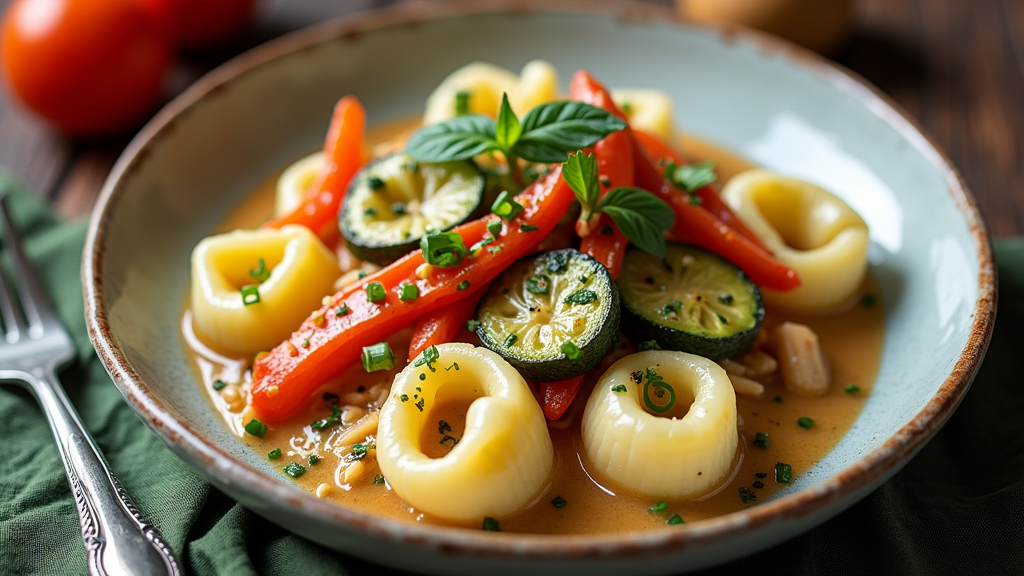 Creamy Chicken Tortellini with Roasted Vegetables