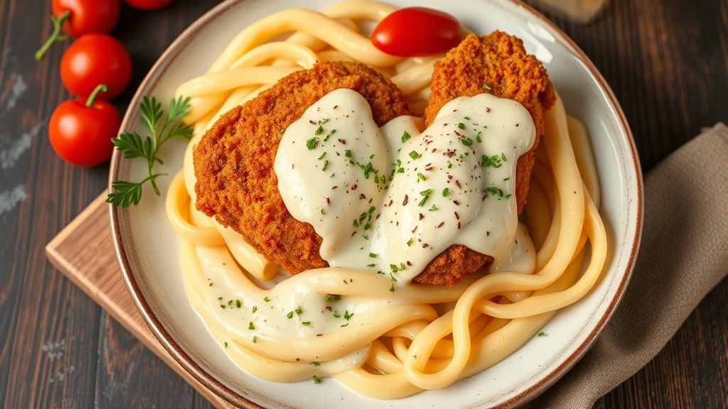 Creamy Fried Chicken and Sausage Alfredo