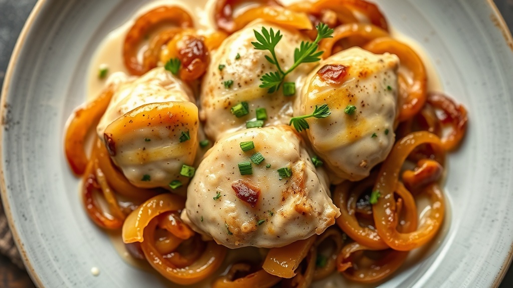 Creamy Garlic Chicken with Caramelized Onions