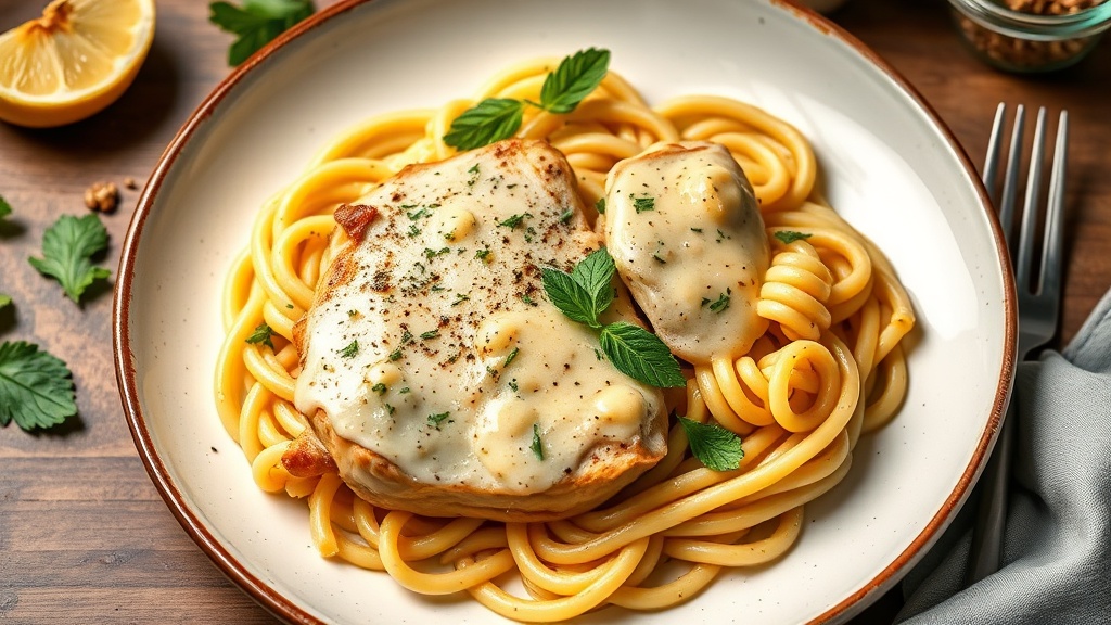 Creamy Garlic Chicken with Cauliflower Pasta Sauce