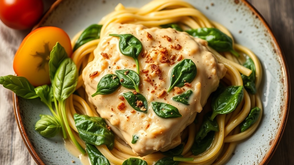 Creamy Garlic Chicken with Spinach (Slow Cooker Recipe)