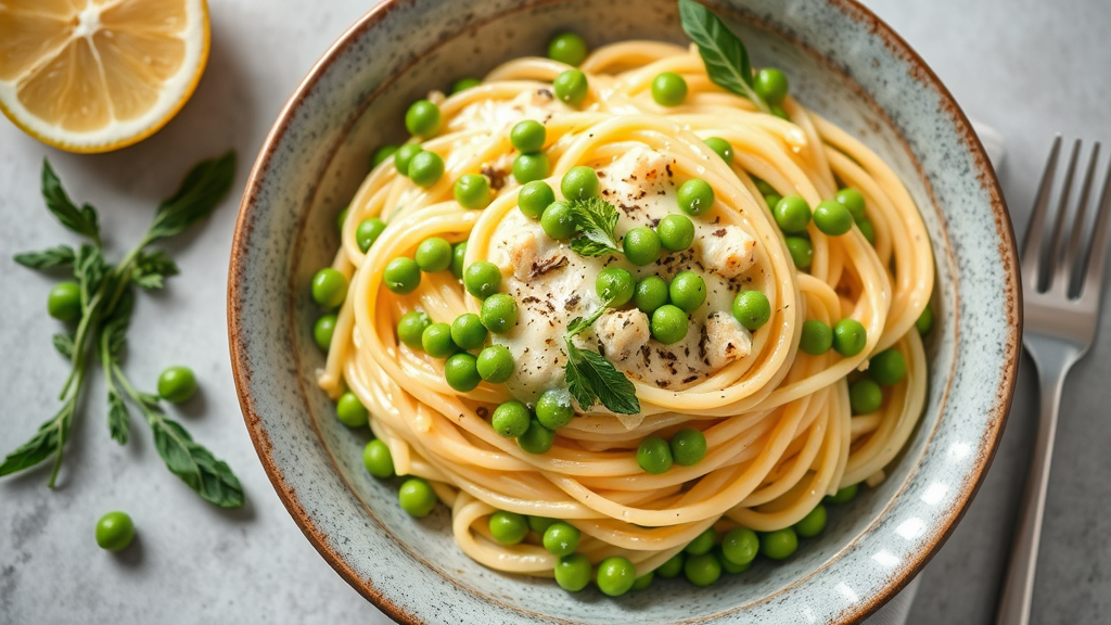 Creamy Lemon Carbonara with Peas