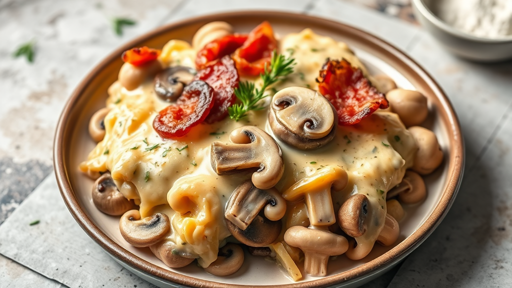 Creamy Mushroom and Bacon Bake