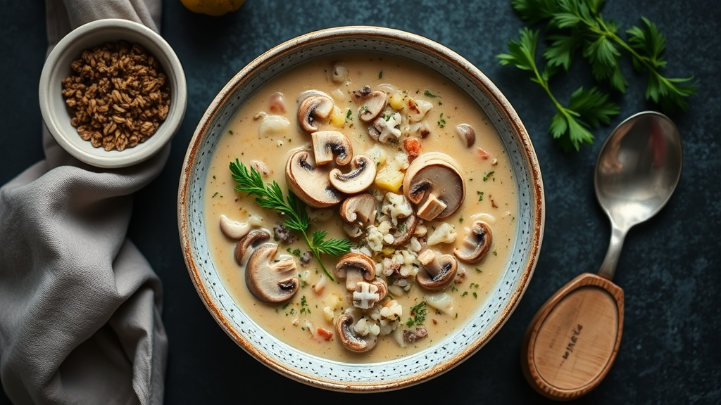Creamy Mushroom and Turkey Rice Soup