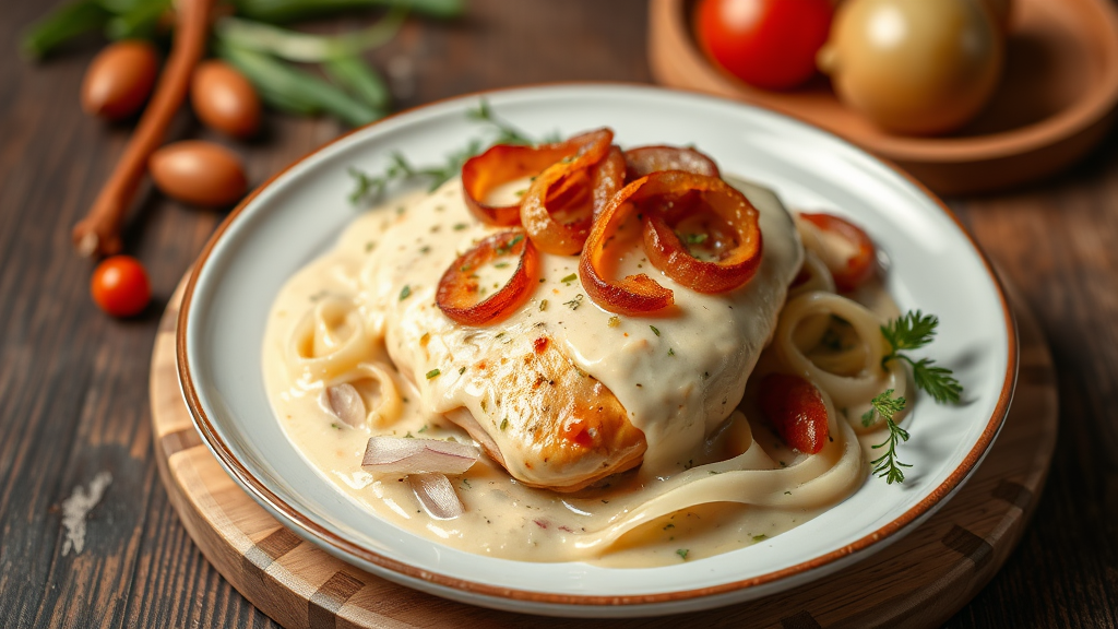 Creamy Parmesan Chicken with Caramelized Onions