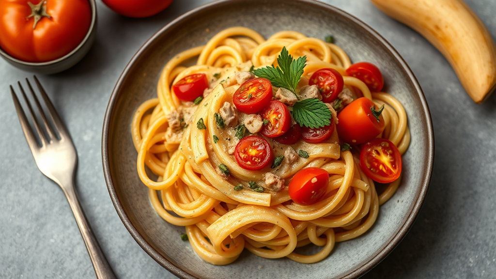 Creamy Peanut Butter Pasta with Pickled Tomato Salad