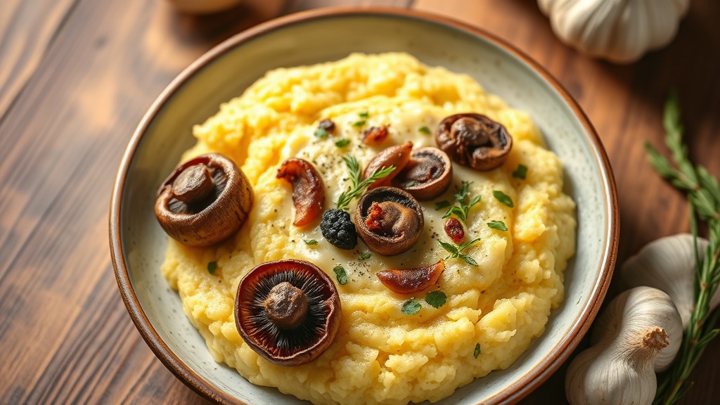 Creamy Polenta with Roasted Garlic and Herb Mushrooms