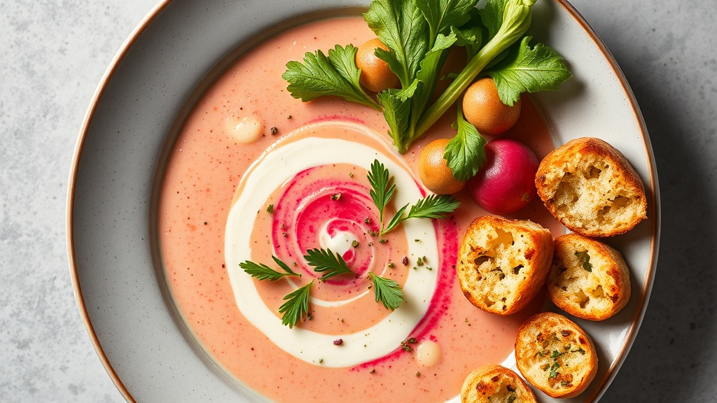 Creamy Radish Soup with Herb Croutons