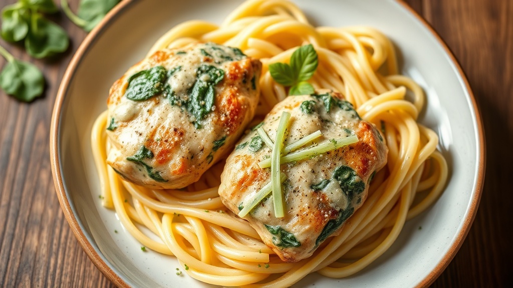 Creamy Spinach and Cheese Chicken Thighs with Rigatoni