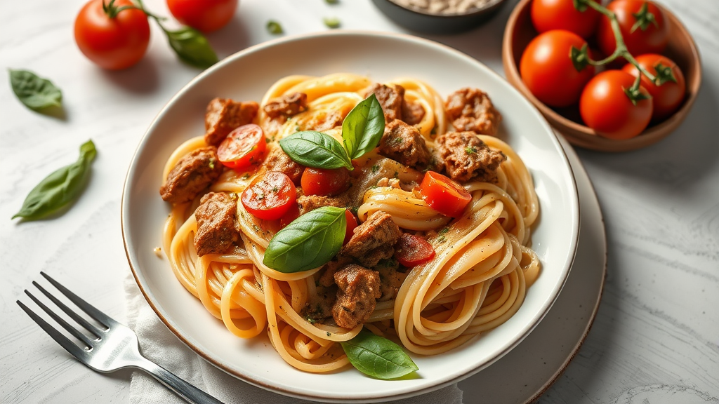 Creamy Tomato Basil Beef Pasta