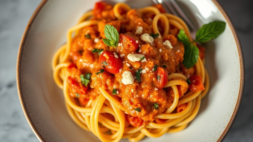 Creamy Tomato Lentil Noodle Bake
