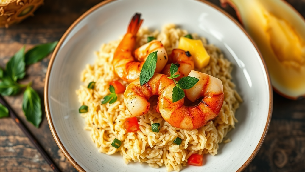 Creative Nasi Goreng with Grilled Shrimp and Pineapple