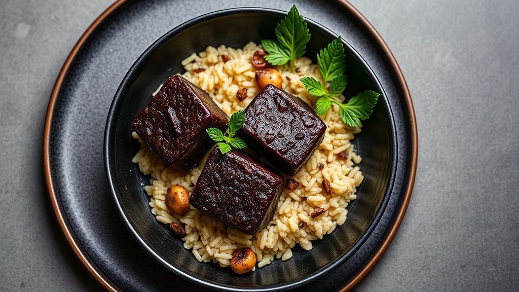 Crecettes with Black Pudding and Mushroom Rice
