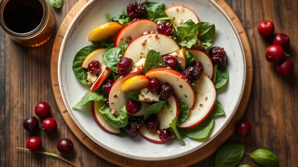 Crisp Apple and Spinach Salad with Maple-Cranberry Dressing