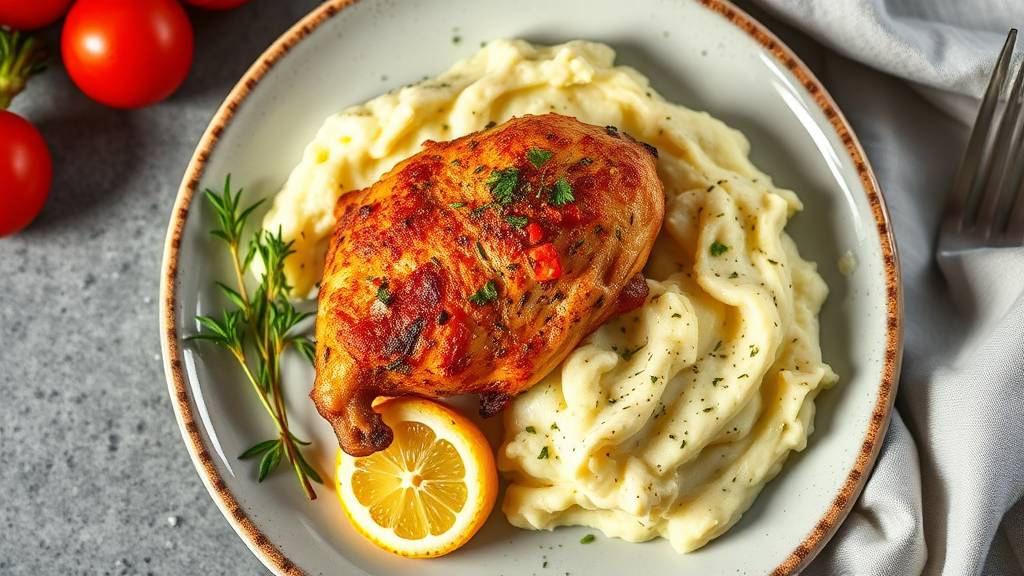 Crispy Baked Lemon Herb Chicken with Garlic Mashed Potatoes