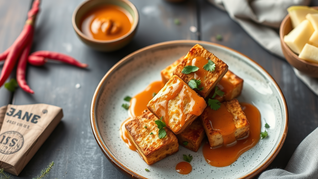 Crispy Baked Tofu with Spicy Peanut Sauce