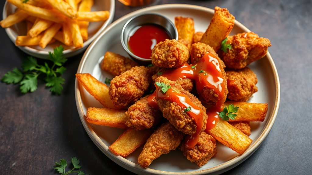 Crispy Chicken Chips with Spicy Honey Drizzle