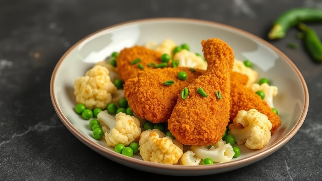 Crispy Chicken Tenders with Cauliflower and Peas