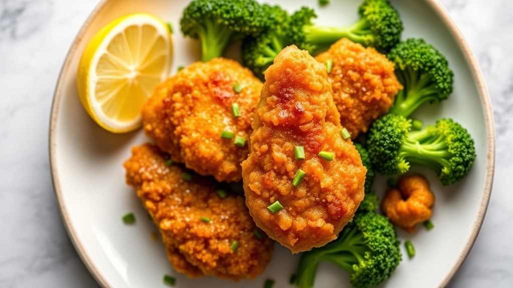 Crispy Chicken Tenders with Garlic Lemon Broccoli