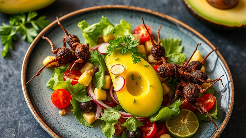 Crispy Insect Salad with Avocado and Citrus Dressing