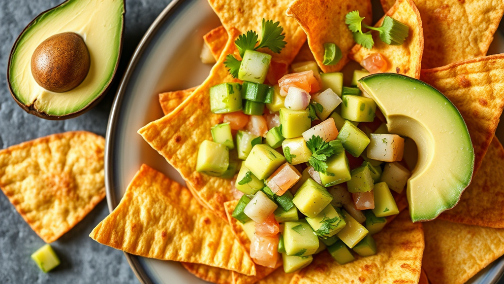 Crispy Tortilla Chips with Celery and Avocado Salsa