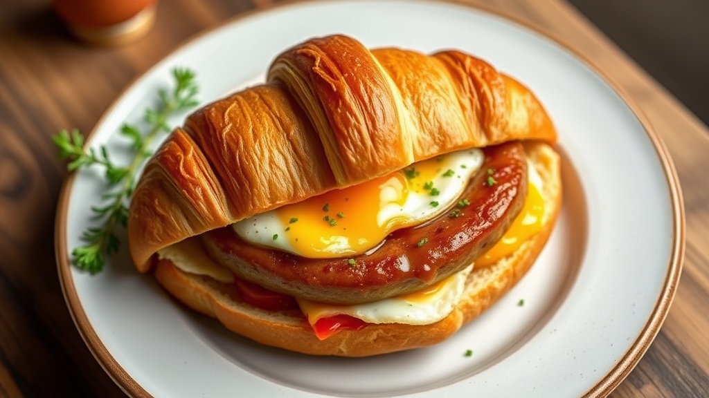Croissant Breakfast Sandwich with Sausage and Eggs