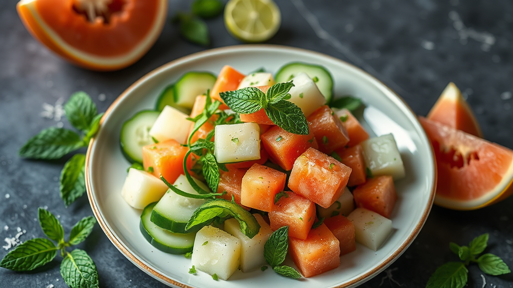 Cucumber and Melon Salad with Mint Dressing