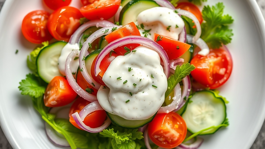 Cucumber, Tomato, and Onion Salad with Creamy Mayo Dressing