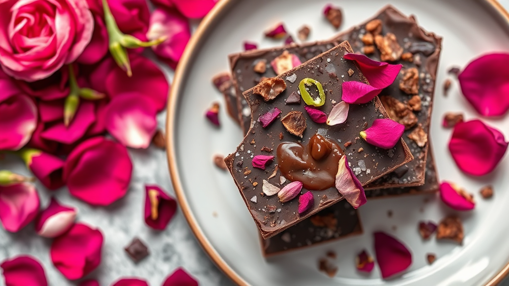 Dark Chocolate Chili Bark with Edible Rose Petals