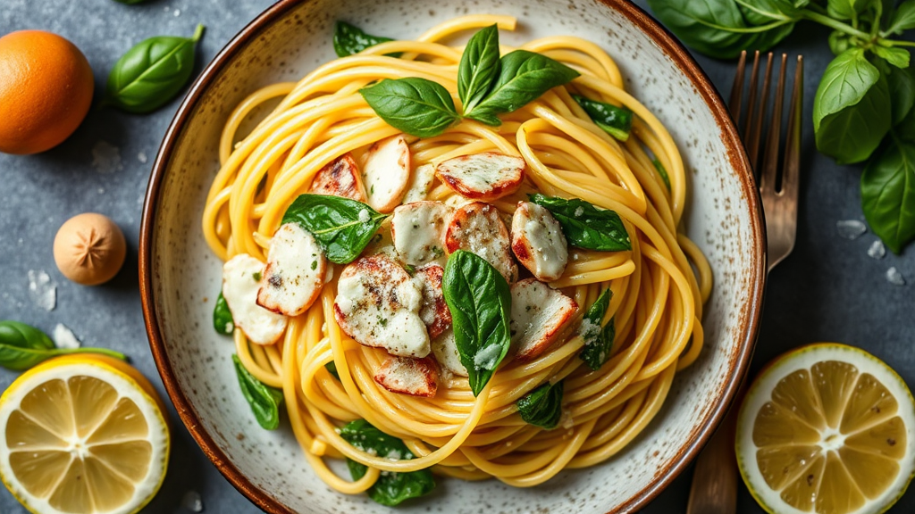 Diabetic Spaghetti with Creamy Lemon-Spinach Sauce